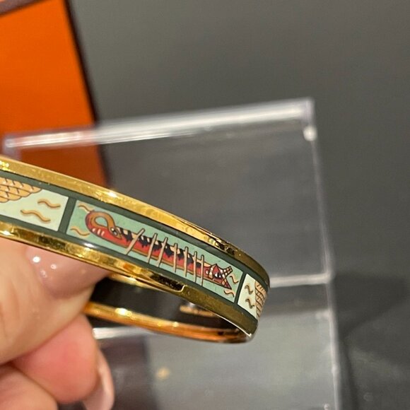 Hermes Enamel Bangle Bracelet 2.5" Circumference Brown/Blue (116718) - Picture 3 of 6